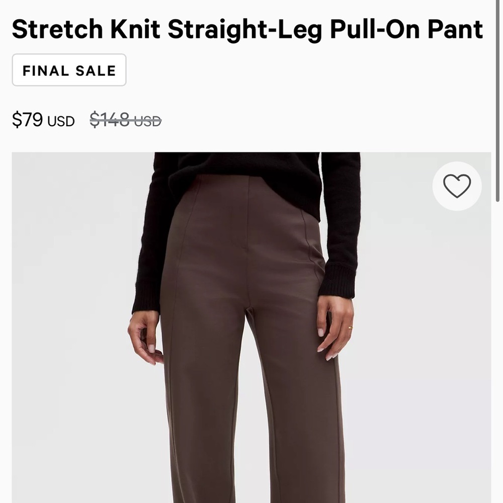 lululemon athletica Brown Stretch Knit Straight-Leg Pants